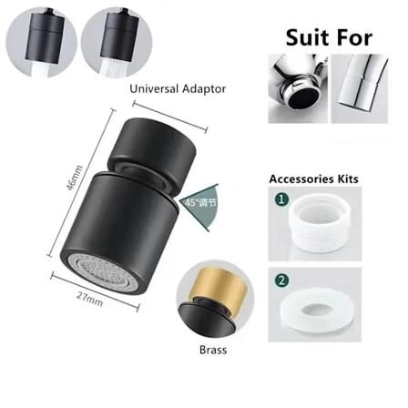 Metal Robotarm Universal 1080° Roterende Hane Sprøjtehoved Til Haneforlænger Bubbler Mundstykke Køkkenhane Vask Bassin 360 Black-Short