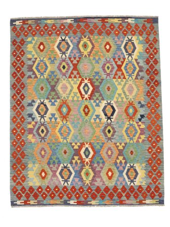 Tissé À La Main Kilim Afghan Old Style Tapis 208X254 De Laine Rouge Foncé/Vert Foncé
