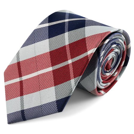 BLÅTT OG BORDEAUX RUTEMØNSTRET Silkeslips | 8 cm for menn - Mønstrede slips