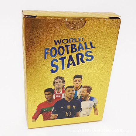 1 laatikko 55 korttia FIFA World Cup ja Euroopan mestaruuskilpailujen tähtikortteja, kultafolio kortteja, 55 tähtikorttia