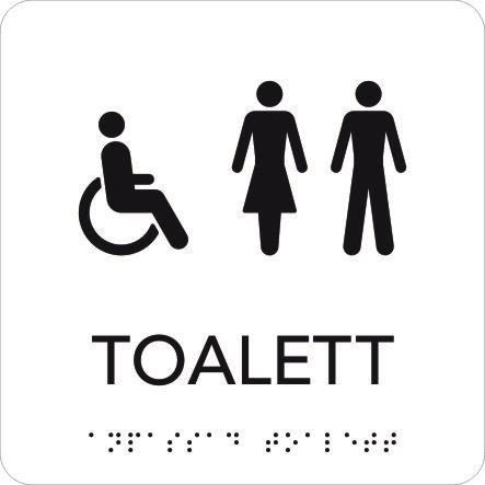 UniGraphics 6705359 Skilt rullestol/toalett, taktil, 150 x 150 mm Hvit, svart tekst, Skilt