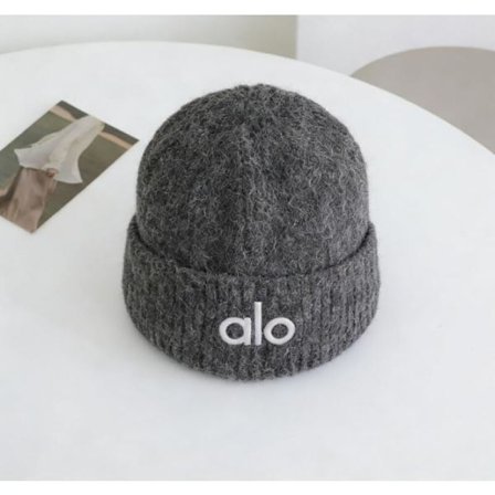 Enkel ALO-bokstav brodert vevd lue for menn og kvinner, ny høst/vinter-ankomst, varm og tykk, former ansiktet - Mørkegrå