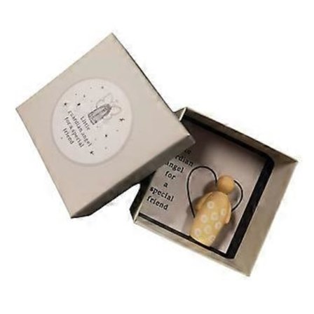 Guardian Angel i ask, för en speciell vän, handgjord träsnideriängel i ask med trådbeklädda vingar