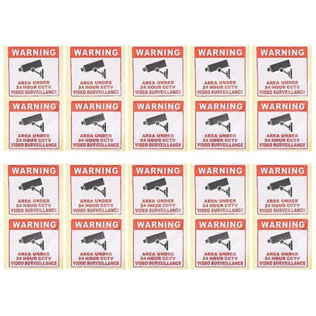 20 stk. CCTV Kamera Varselskilt Klistremerker Advarsel 24 Timers Videoovervåking Skilt Dekaler For Skole Kontor Bygning