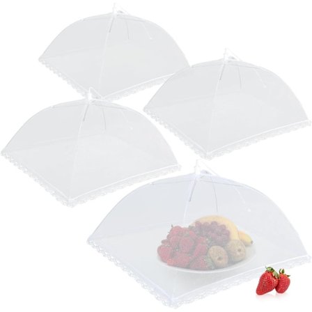 4x Flugskydd - Matöverdrag - Flugskydd för Mat, Mat, Frukt - Täcken & Flugskydd - 44cm (04 Stycken - Vit)