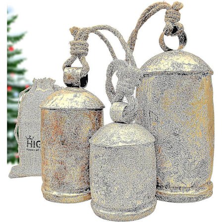Sett med 3 store kvegklokkene, enorme vintage håndlagde rustikke lykkebringende juleklokkene til å henge, XL-klokkene på tau (FMY)