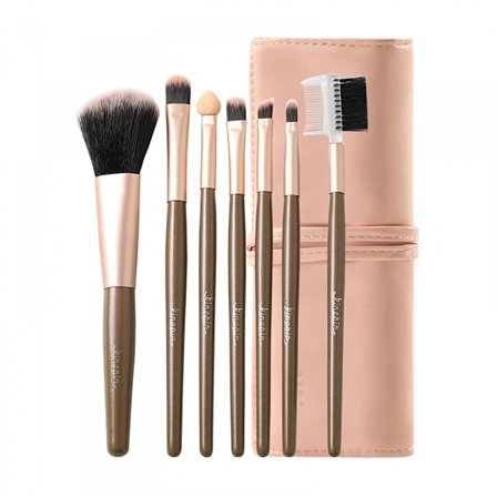 Ekte perfeksjon sminkebørster 7 stk sminkebørstesett med 1 øyenbrynsbarberhøvel Premium syntetiske foundationbørster Blanding ansikt
