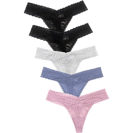 2025 Seneste Model Dame Blonde Undertøj Bløde Sexede G-strenge Lyseblå, Lysegrå, Lilla, Sort, Sort (5 stk.) Stor