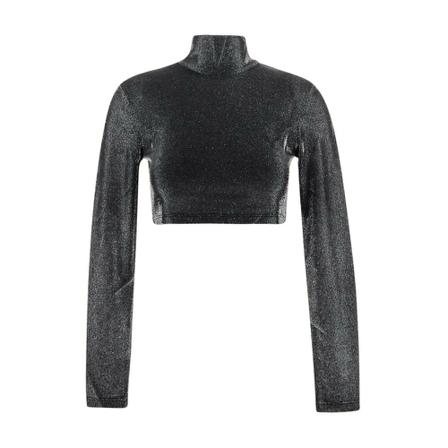 Rotate Birger Christensen Metallic Jersey Top Black Sort, Dame