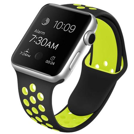 Apple Watch Kompatibelt Sport Armband Silikon Svart/lime 42/44/4 Black S