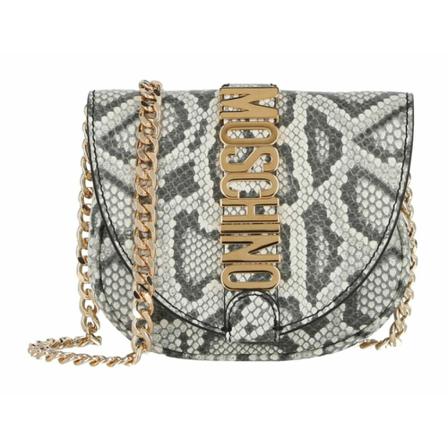 Moschino, Snakeskin-Print Logo Shoulder Bag Szary, Kobieta, Rozmiar: ONE Size