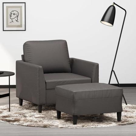 Vidaxl Fåtölj Med Fotpall Grå 60 Cm Konstläder Grå