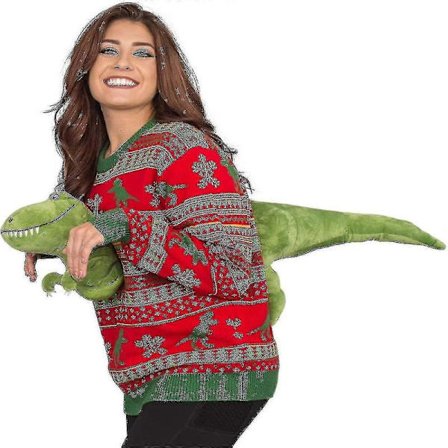 3D T-rex Rød og Grøn Voksen Jumper Grim Jule Sweater Fule53