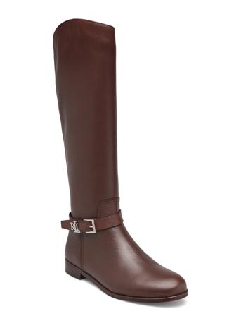 Brooke Burnished Leather Riding Boot Höga Stövlar Brown Lauren Ralph Lauren