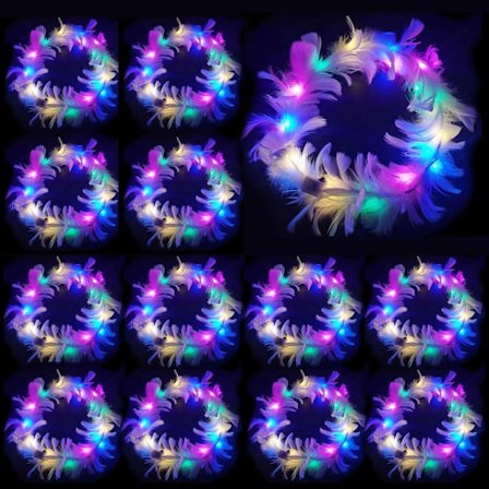 Set med 6 LED-pannband med kattöron, upplyst pannband med blomsterkrans, älvljus, hårkrans