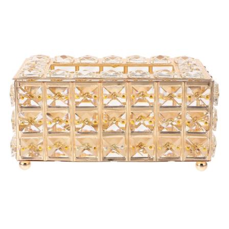 Bilvæv Papirboks Holder Servietboks Dæksel Krystal Vævsboks Bakke Krystal Vævsboks Dæksel Guld 21x12cm Golden 21x12cm