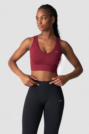 ICANIWILL - Ribbed Define Seamless Cropped V-neck Tank Top Burgundy - Dame - ICIW