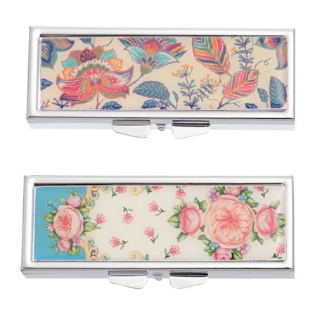 Stykker af rustfrit stål medicin opbevaringsboks bærbar medicin boks (tilfældigt mønster) (8.50X3.00X1.50CM, multi-farve)