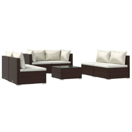 Vidaxl Loungegrupp För Trädgården Med Dynor 7 Delar Konstrotting Brun