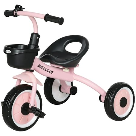 Trehjulet Cykel, Børnecykel Med Justerbart Sæde, Balancecykel Med Cykelkurv, Klokke, Børnecykel Med Pedaler, Til Børn 2-5 År, Metal, Pink