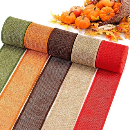 5 farver hessianbånd - Båndruller med ståltrådskant til kranse, gaveindpakning, sløjfer, håndværksartikler til julepynt (2,4" bred)