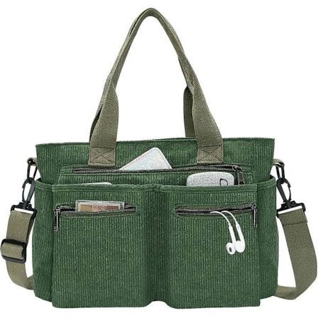 Kordfløyel Tote Bag Dame med Flere Lommer Altmuligveske Glidelås Crossbody Vesker Julegaver