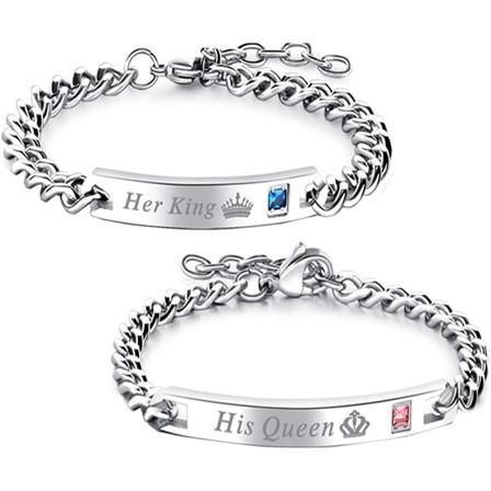 Gave til elsker Hans dronning Hendes konge rustfrit stål par armbånd til kvinder mænd smykker matchende sæt