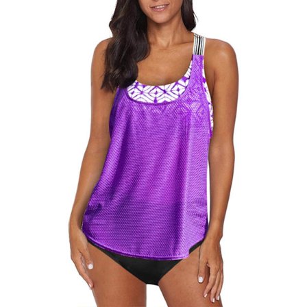 Kvinders bluson stribet printet todelt Tankini strappy T-ryg
