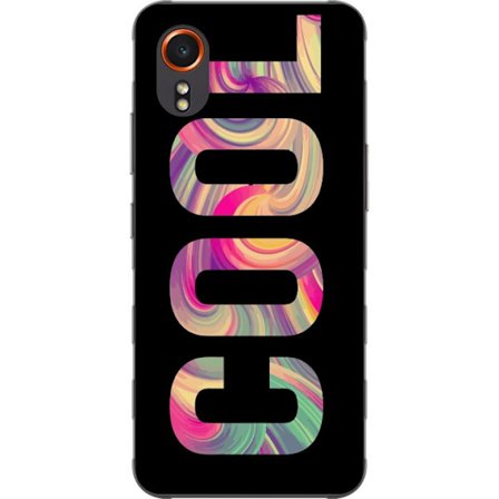 Kompatibel Mobilcover til Samsung Samsung Galaxy Xcover7 Modern typografisk kunst med ordet LOVE i flydende regnbuefarver mod sort baggrund, der skabe