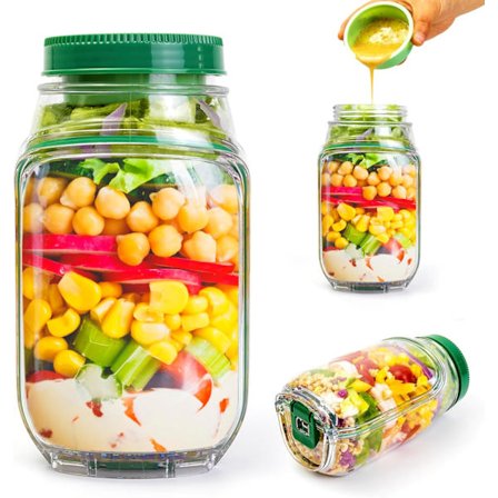 Anti-Sogging Salat Pod To-Go Beholder - Fødevaregodkendt Tritan Salatglas med Sideåbning, Opvaskemaskine- og Mikrobølgeovnssikker til Frokost og 