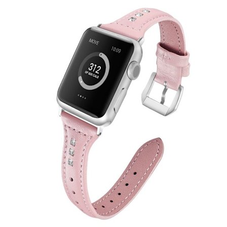Apple Watch Series 5 44mm krystal ægte læder Urrem - Rødguld