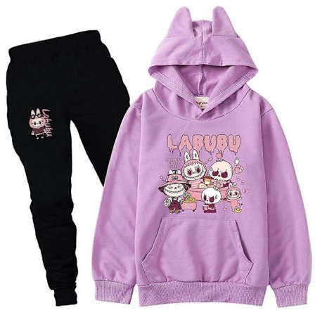 Poikien Tyttöjen Labubu Verryttelypuku Cosplay Asu Lasten Sarjakuva Huppari Toppi+Housut Asu