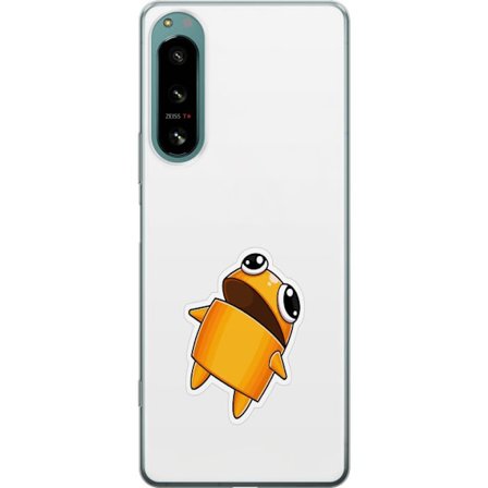 Yhteensopiva Puhelinkuori Sony Sony Xperia 5 IV Oranssi piirretty hahmo, jolla on suuret silmät ja dynaaminen asento leikkisässä tyylissä