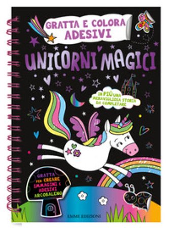 Unicorni magici. Gratta e colora adesivi. Ediz. a colori. Con Prodotti vari: matita di legno