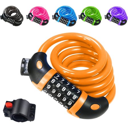 Sykkellås (gul), sykkellås 120 cm x 12 mm lang, kabelås for sykkel scooter motorsykler sykkelport med 5-sifret smartkode og barnevogn sykkel, 
