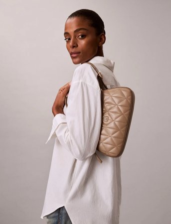 Calvin Klein Quilted Sm Shoulder Bag - Beige - ONE SIZE