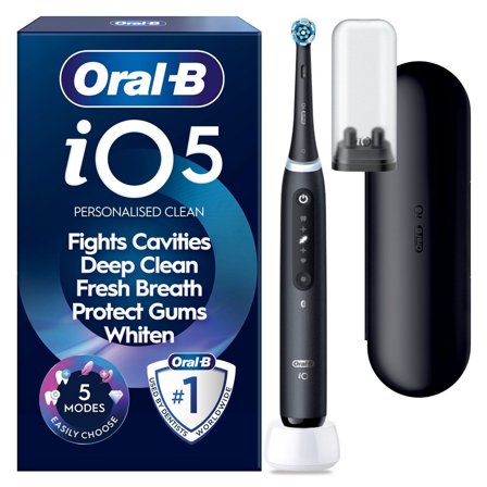 Oral-B iO5 Matt Black, Travel Case, Travel Refi - Eltandborste med 5 lägen och trycksensor