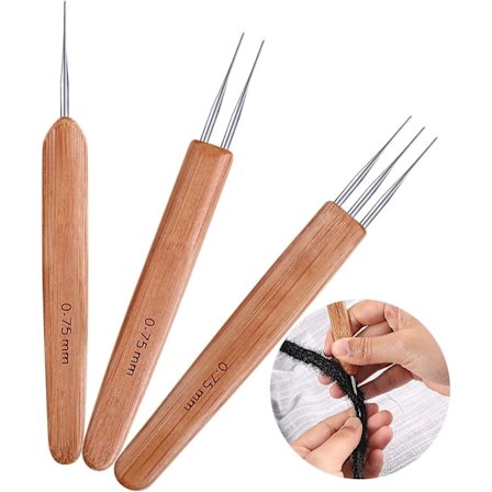 Set med 3 bambukrokar kompatibla med 0,75 mm dreadlocks med 1 krok, 2 krokar, 3 krokar kompatibla med dreadlocks