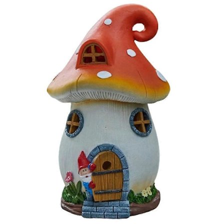 Svamp Fe-hus Have-nisse Statue - Have Svampehus Solcellelampe Udendørs Plæne Gårdhave