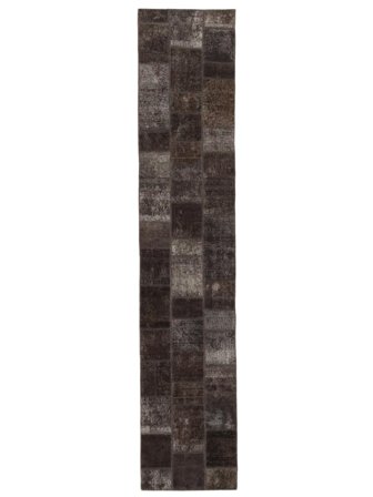 Patchwork Rug 84X417 Runner Black/Brown Wool, Persia/Iran
