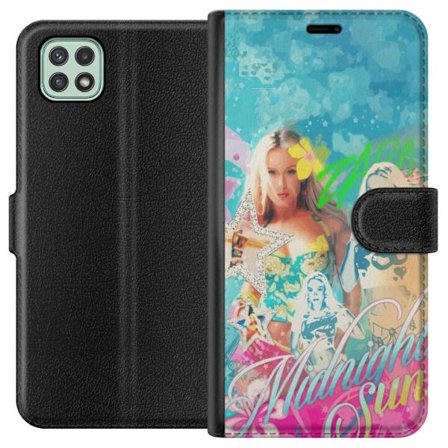 Yhteensopiva Lompakkokotelo Samsung Galaxy A22 5G Seikkailumaailma Steve, Creeper ja eläimillä värikkäässä palikkagrafiikassa