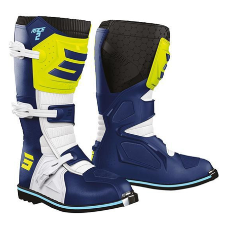 Shot Race 2 Youth MX Boots Blue/Neon Yellow 38