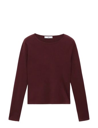 Long-Sleeved Fine-Knit Sweater Burgundy Mango