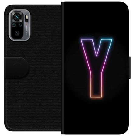 Kompatibelt Plånboksfodral till Xiaomi Xiaomi Redmi Note 10S Minimalistisk neonbokstav Y i färgskiftande ljus mot svart bakgrund