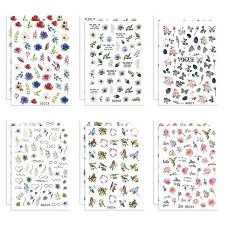 Neglekunst Stickers Blomster Dekaler 12 Ark 3D Selvklæbende Negle