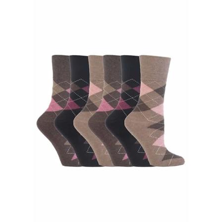 6 paria naisten hellävaraisia, joustamattomia sukkia, koot 4-8 Iso-Britannia Argyle brown