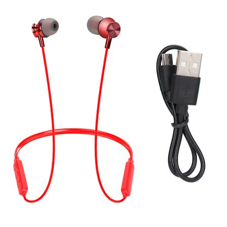 Hängande nacksport trådlöst Bluetooth-headset IPX5 vattentätt hörlurar öronproppar (röd)