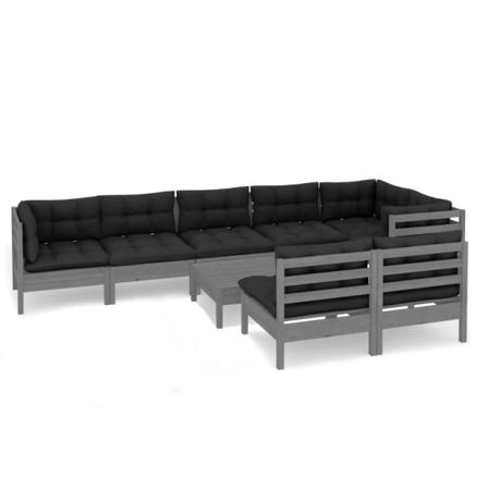 Vidaxl Loungegrupp Med Dynor 9 Delar Grå Massiv Furu Grå