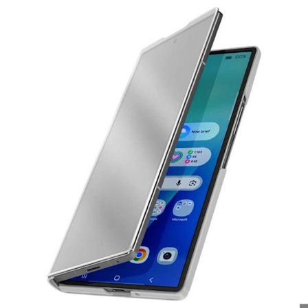 Galaxy Z Fold 7 Clear View -suojakotelo videotukireunalla, hopea
