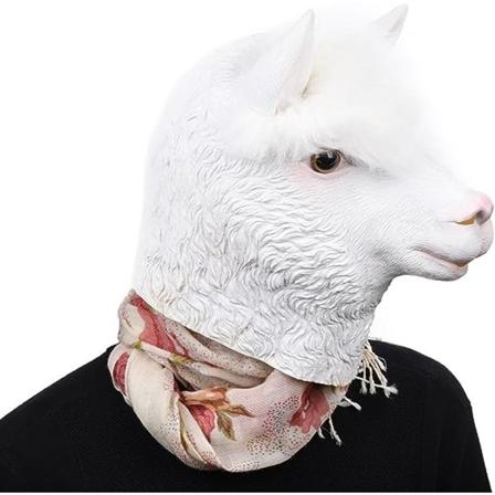 Alpaca-maske Halloween Latex Dyremasker Nyhet Gummi Kostyme Full Head masker, Hvit